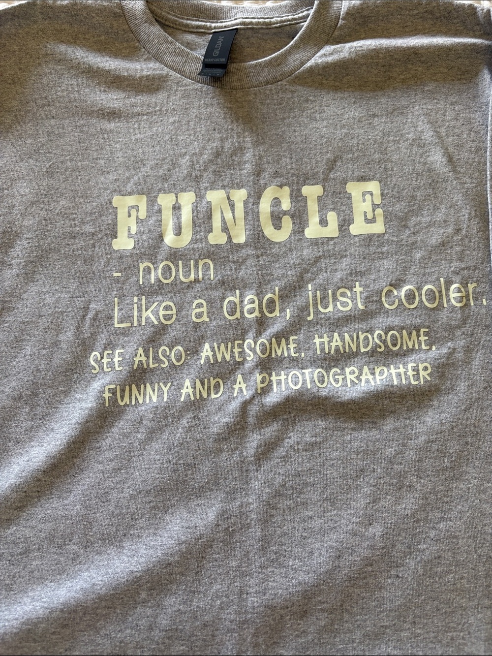 Gildan Gray BNWOT “FUNCLE” Heavy Cotton Crewneck Tee M - Picture 3 of 8